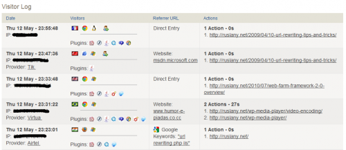 Piwik Real Time Visitors Report